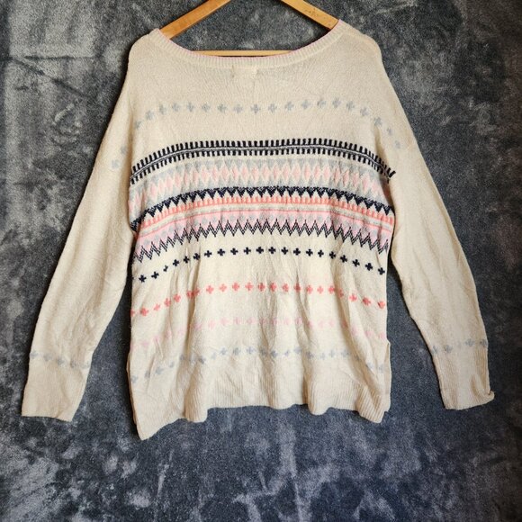 Caslon Winter Sweater Womens Large Knit Wool Blend Fair Isle Off White Buttons - Picture 6 of 10